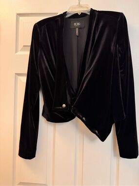 BCBG black velour jacket with snaps.  SIZE 8.